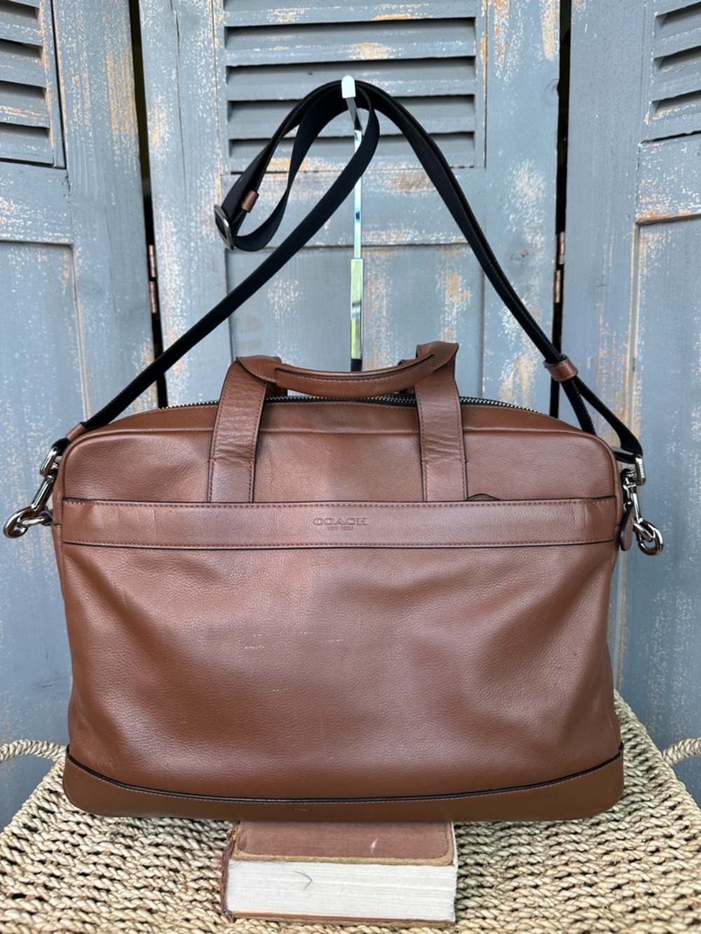 Coach Hamilton Smooth Leather Business Bag Dark Saddle